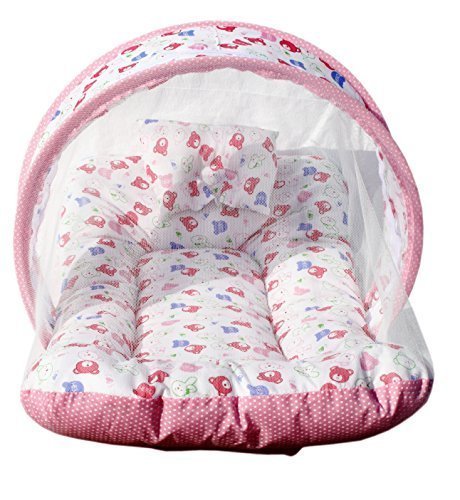 Baby Mosquito net for Babies, Bed Cotton - Padded Pillow Infant Mattress Portable Tent Sleepwear Pink Color
