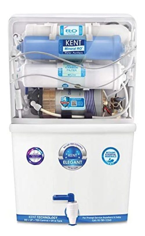 KENT Elegant Compact RO+UF Water Purifier | Patented Mineral RO Technology | RO + UF + TDS Control + UV In-tank | 15 LPH Output | 8L Storage
